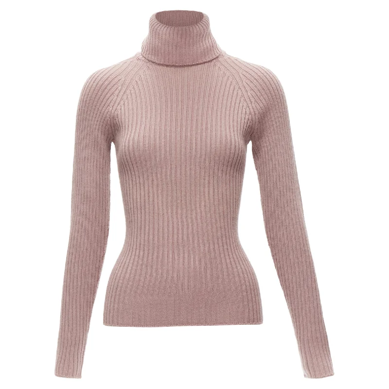 Dolce & Gabbana mauve raglan ribbed turtleneck sweater top Polka Dot Checkered Tartan
