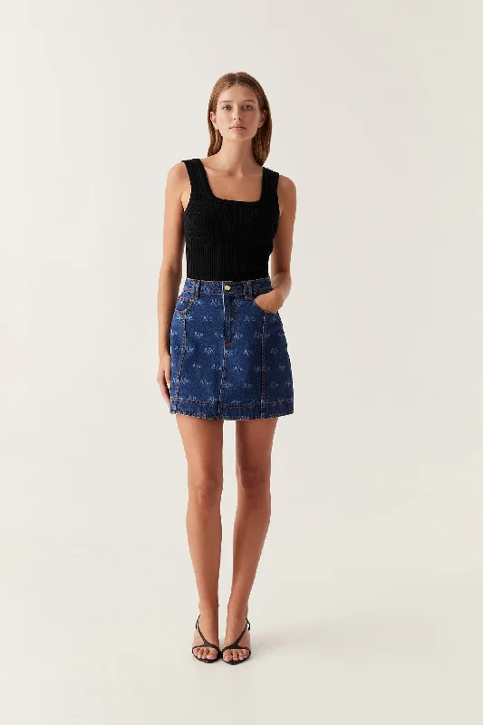 Ratio Logo Denim Mini Skirt high slit skirt