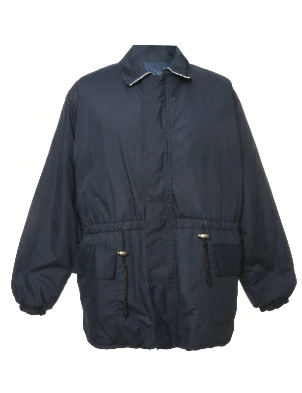 Navy Zip Front Jacket - M Embroidered Jacket Appliqued Jacket Beaded Jacket