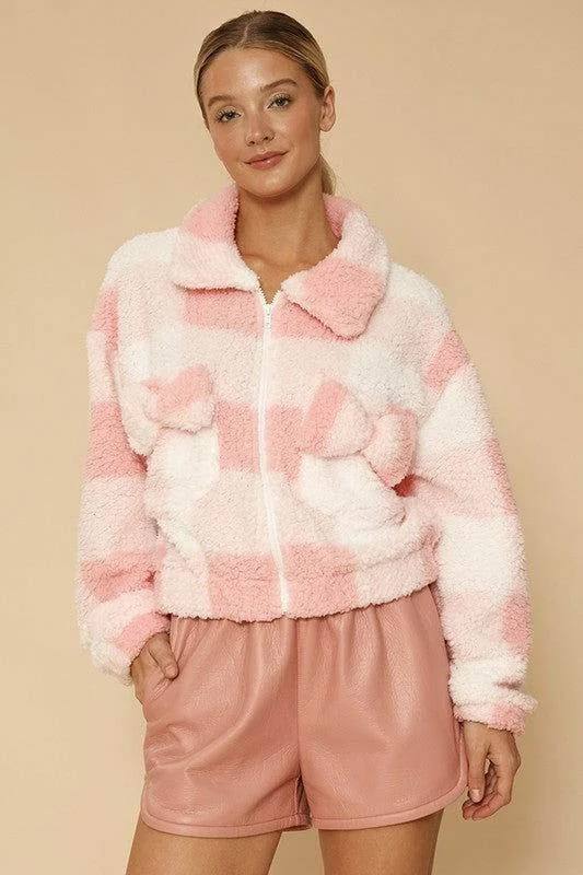 Sherpa bow zip up jacket Ribbed Jacket Pleated Jacket Ruffled Jacket