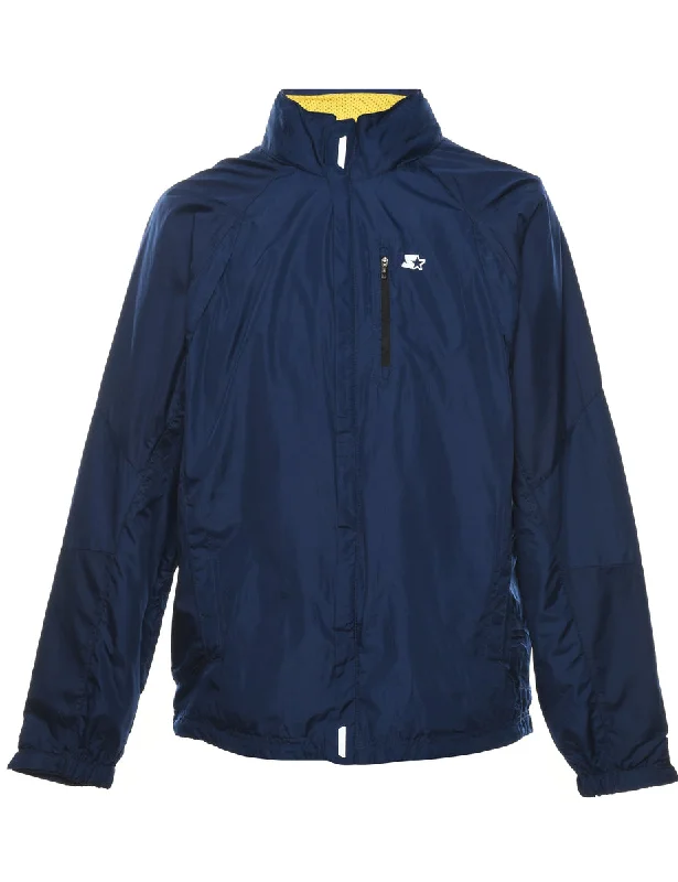 Navy & Yellow Nylon Starter Jacket - M Welt Pockets Slit Pockets Flap Pockets