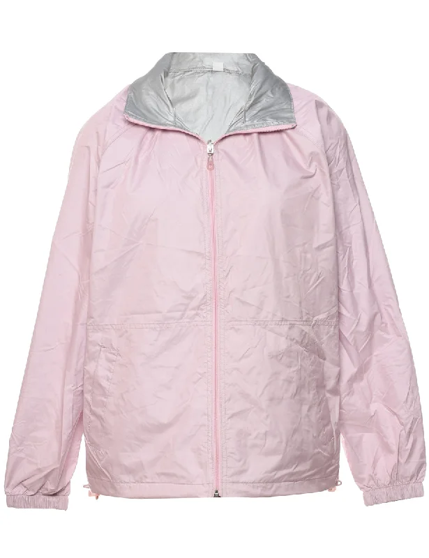 Pale Pink Nylon Jacket - M Faux Fur Jacket Real Fur Jacket Shearling Jacket