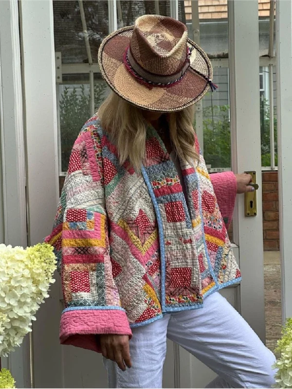 Pink Vintage Print Patchwork Cotton Coats For Woman Casual Loose Long Sleeve Short Jackets Autumn Female High Street Outerwear Denim Jacket Leather Jacket Suede Jacket Pink Vintage Print Patchwork Cotton Coats For Woman Casual Loose Long Sleeve Short Jackets Autumn Female High Street Outerwear Denim Jacket Leather Jacket Suede Jacket