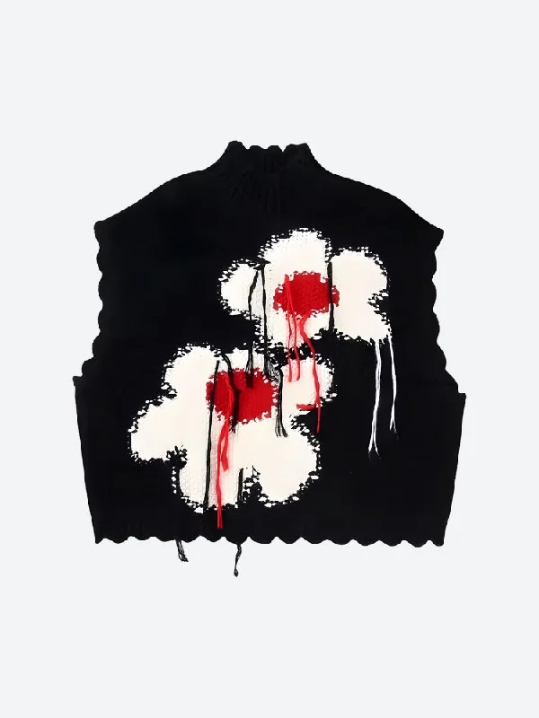 Weirdcore Flower Embroidered Knitted Sweater Vest Hooded Sweater Collared Sweater Shawl Collar Weirdcore Flower Embroidered Knitted Sweater Vest Hooded Sweater Collared Sweater Shawl Collar
