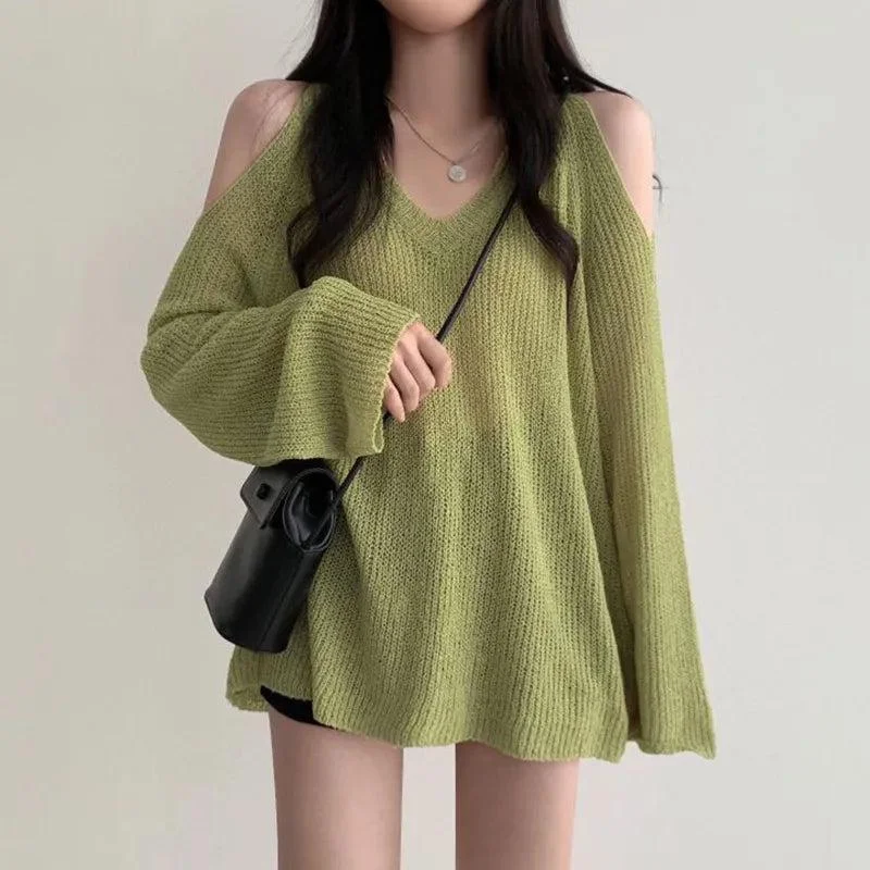 Cut-Out Shoulder Loose Knit Sweater Chenille Fabric Brocade Fabric Lace Fabric