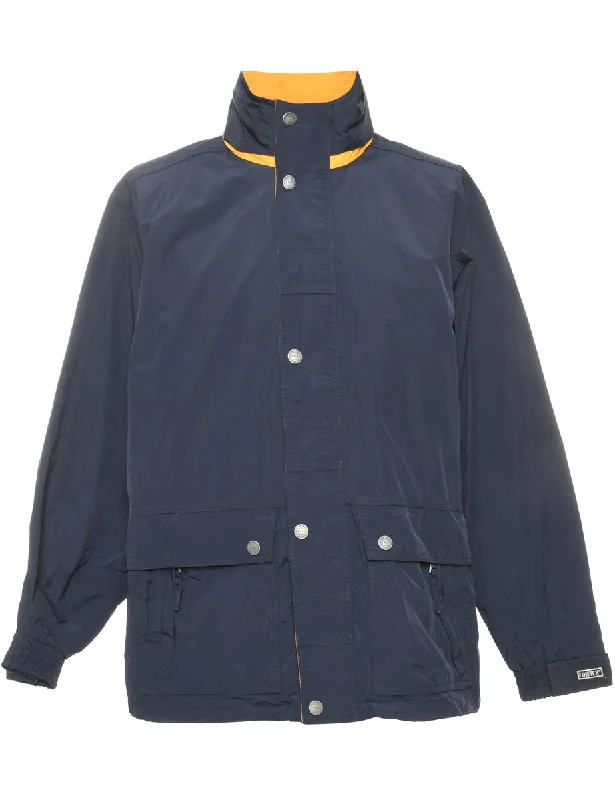 Navy & Yellow Nylon Jacket - S Front Pockets Side Pockets Patch Pockets