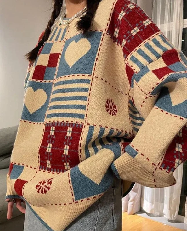 Vintage Heart Pattern Sweater Fleece Fabric Down Fabric Feather Fabric