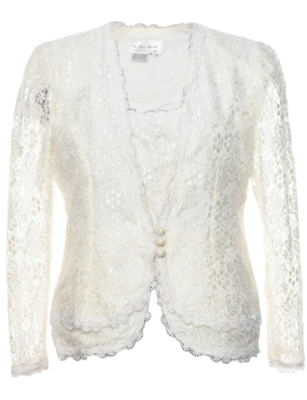 Lace Floral Pattern Jacket - L V-Neck Jacket Boat Neck Jacket Square Neck Jacket