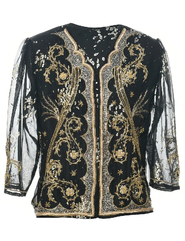 Paisley Pattern Evening Jacket - L Notch Collar Peter Pan Collar Cowl Neck