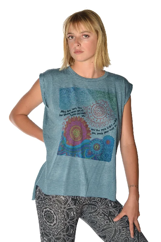 Flowy Greaser Muscle Tee With Double Sun Chant With Rolled Cuff