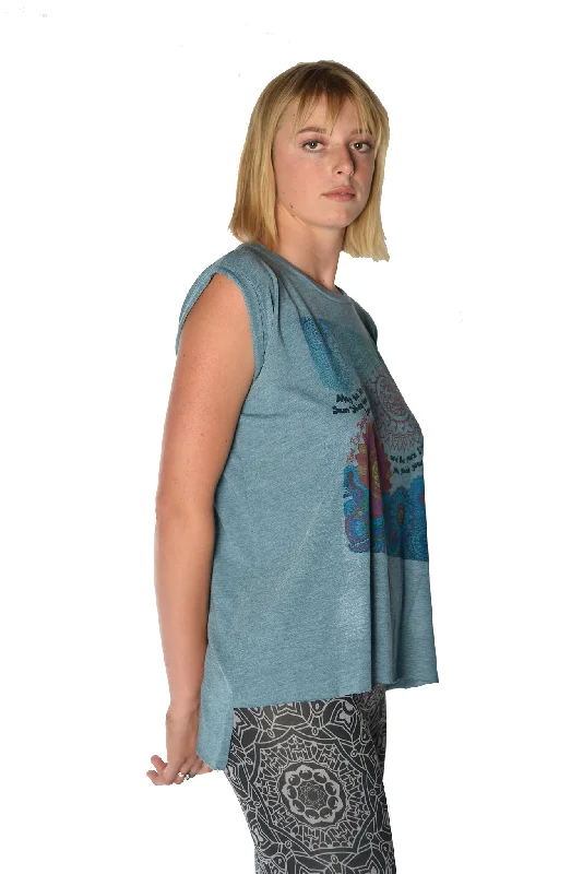 Flowy Greaser Muscle Tee With Double Sun Chant With Rolled Cuff