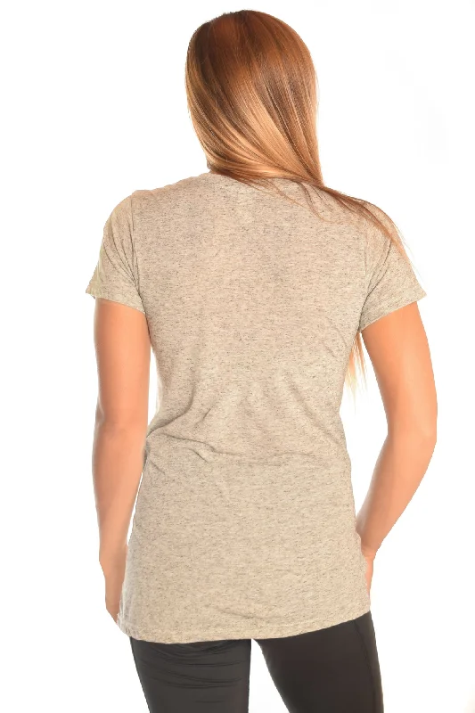 Light Heather Gray V-Neck with Rainbow Crystal Vibration Ganesh Logo