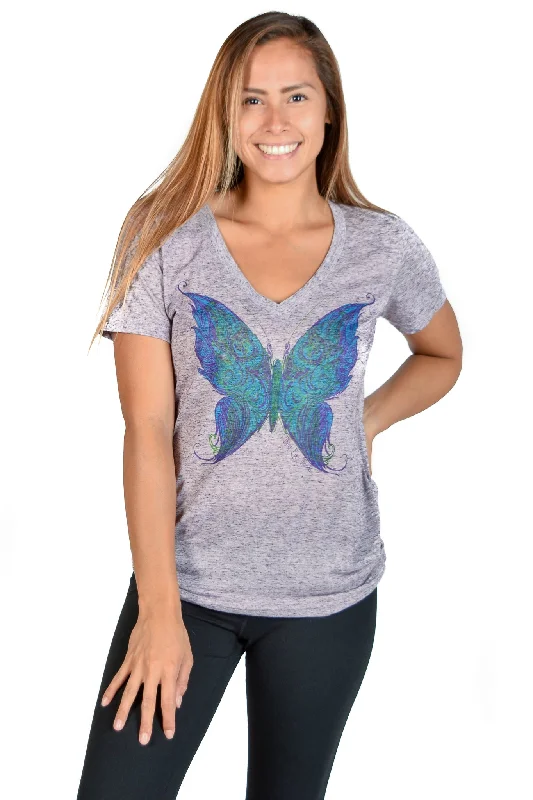 Linen V neck with Spiritual Butterfly