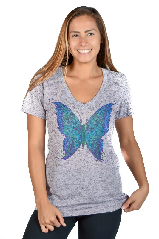 Linen V neck with Spiritual Butterfly