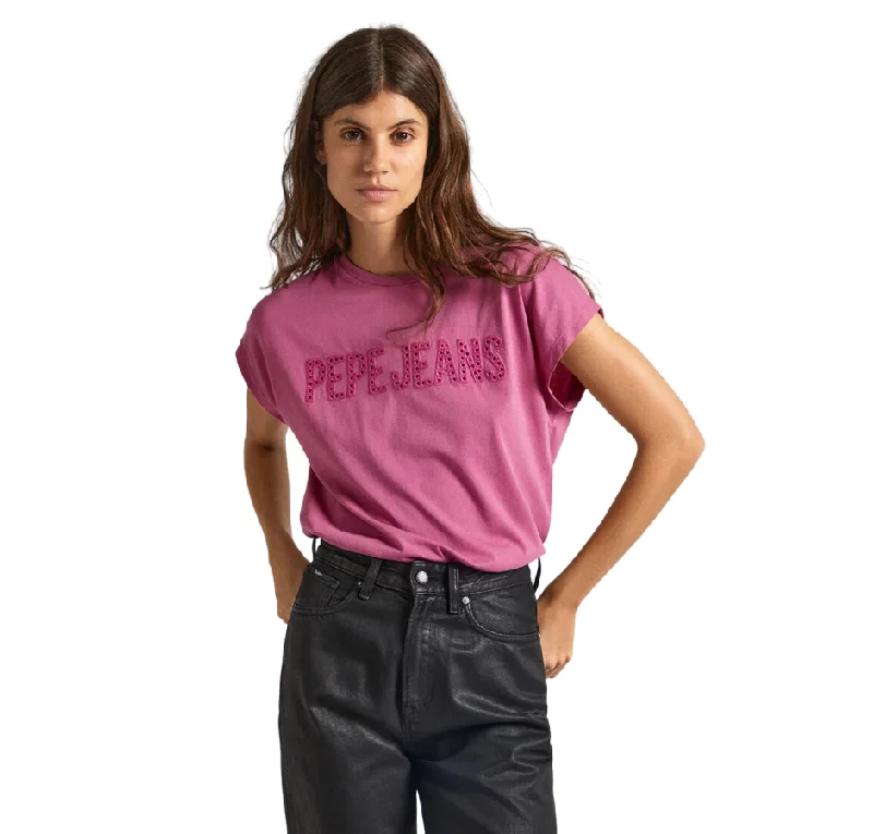 Pepe Jeans maglietta manica corta con logo ricamato Lilith PL505837 363 rosa