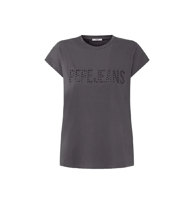 Pepe Jeans maglietta manica corta con logo ricamato Lilith PL505837 985 grigio