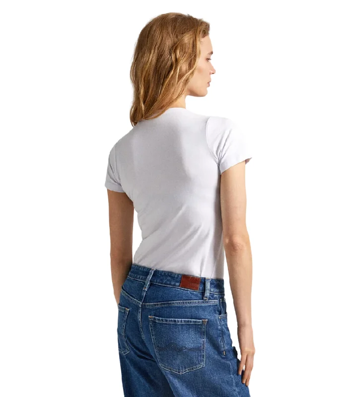 Pepe Jeans maglietta slim manica corta da donna con logo stampato New Virginia PL505202 800 bianco