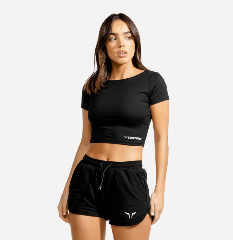 WARRIOR CROP TEE – HALF SLEEVES – BLACK