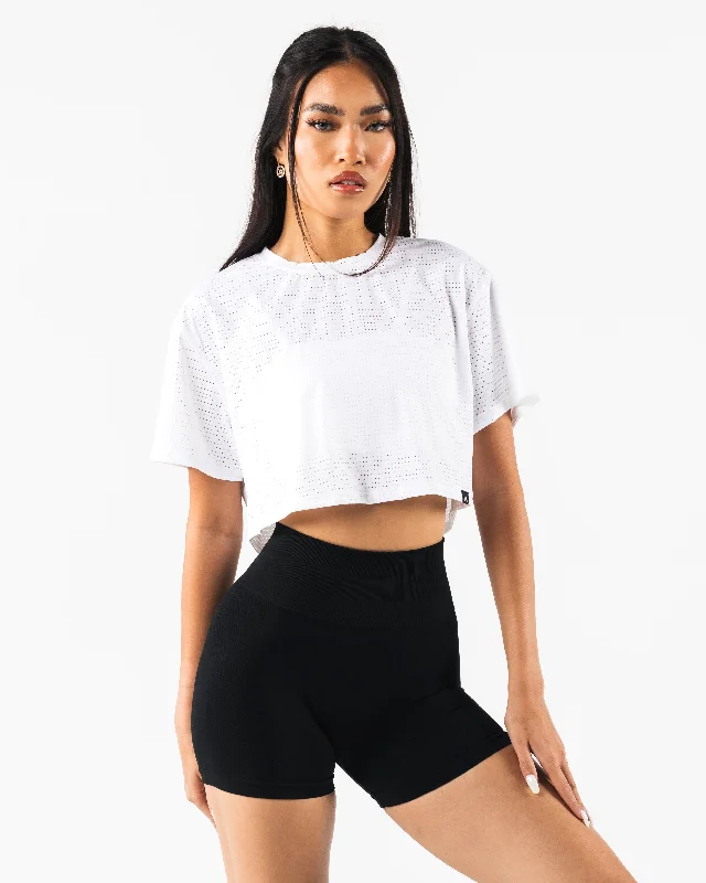 Margo Mesh Crop Tee - White