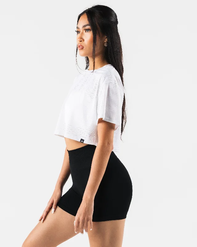 Margo Mesh Crop Tee - White