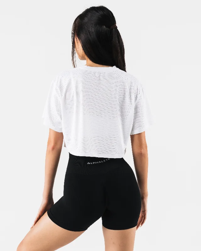 Margo Mesh Crop Tee - White