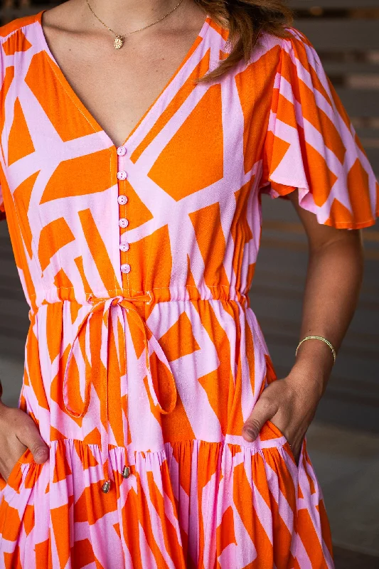 Angie Orange Abstract Dress