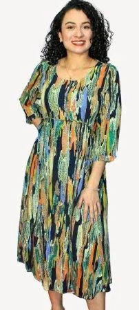 Bella Abstract Empire Line Midi Dress