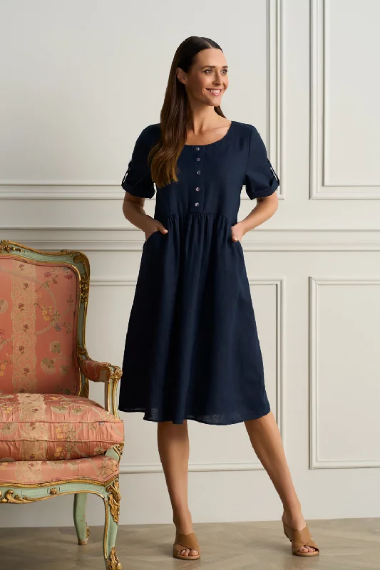 Button Detail Linen Dress