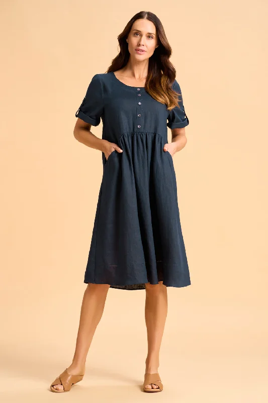 Button Detail Linen Dress