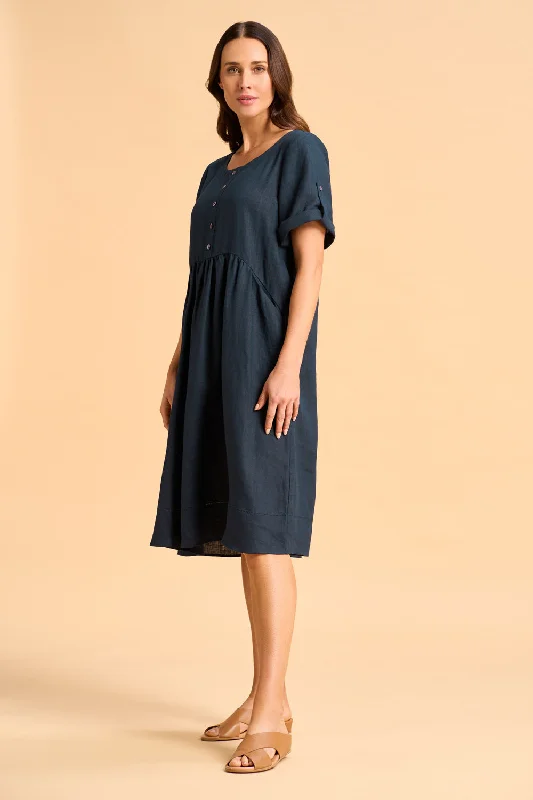 Button Detail Linen Dress