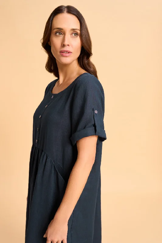 Button Detail Linen Dress