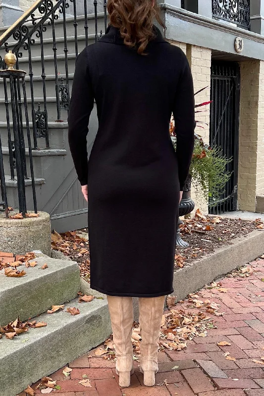 THE EMERY COWL NECK SWEATER DRESS IN EBONY