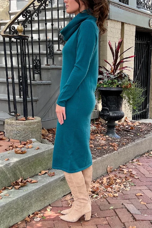 THE EMERY COWL NECK SWEATER DRESS IN EMERALD