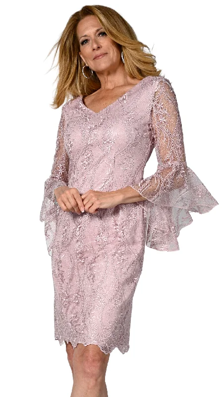 Sheer Bell Sleeve Lace Overlay Dress. Style FL238332