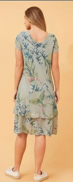 Ellie Khaki Floral Double Layered Dress