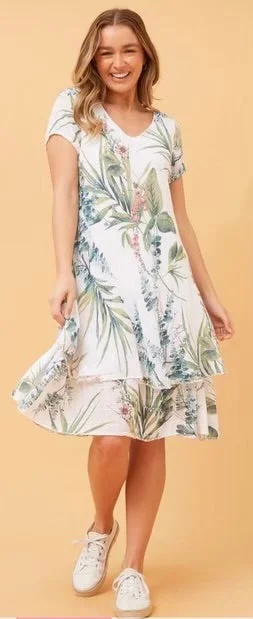 Ellie White Floral Double Layered Dress