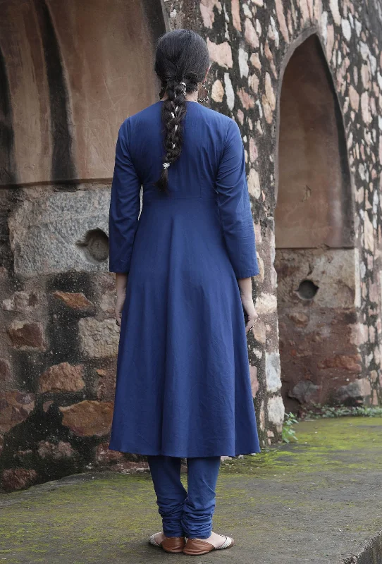 Hemal Indigo Cotton Solid Flared Kurta Dress