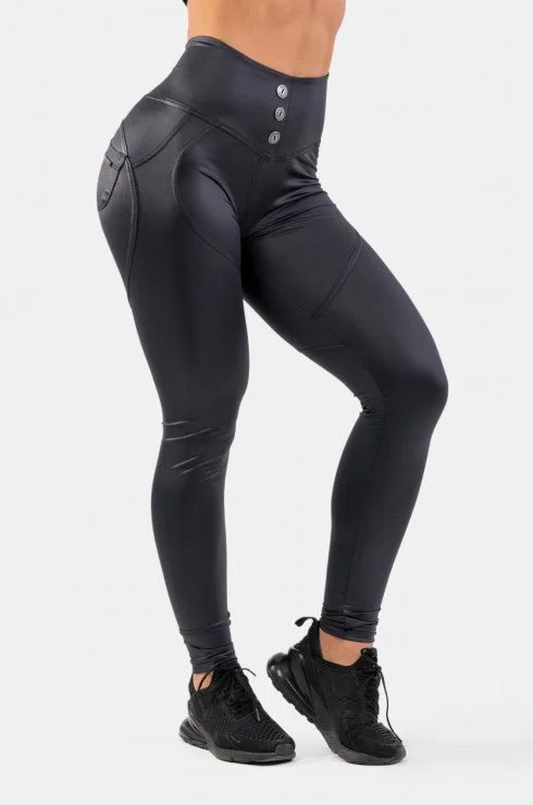 Nebbia High Waist Glossy Look Bubble Butt Pants - Black