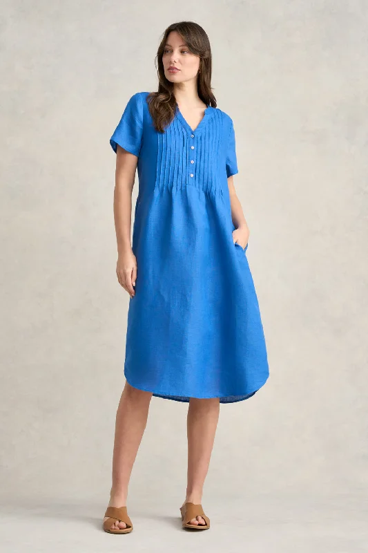 Pleated Front French Linen Dress