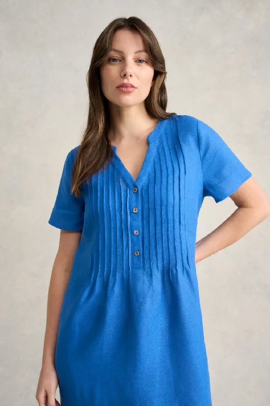 Pleated Front French Linen Dress