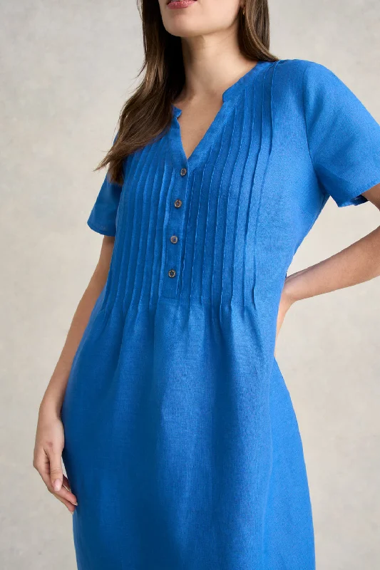 Pleated Front French Linen Dress