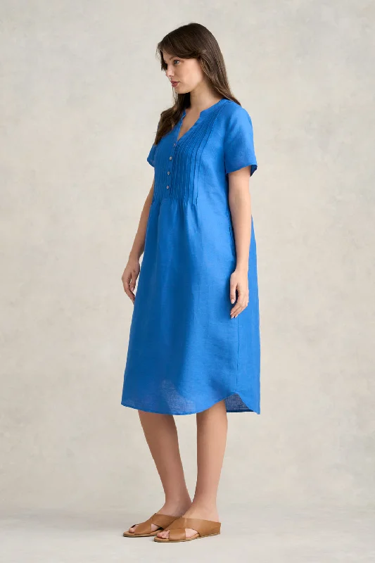 Pleated Front French Linen Dress