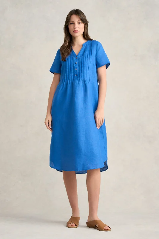 Pleated Front French Linen Dress