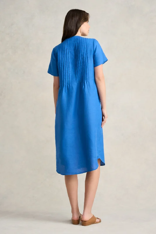 Pleated Front French Linen Dress