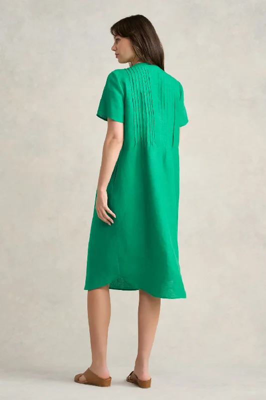 Pleated Front French Linen Dress - Vibrant Green