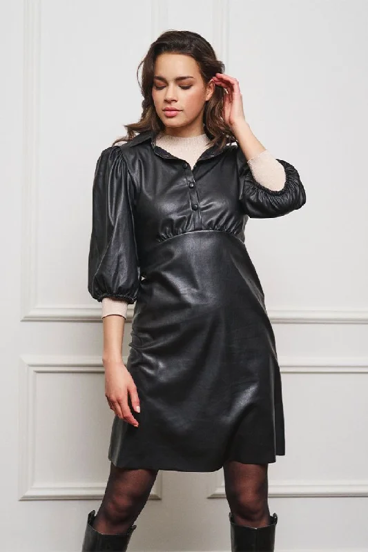 Pleather Puff Sleeve Dress