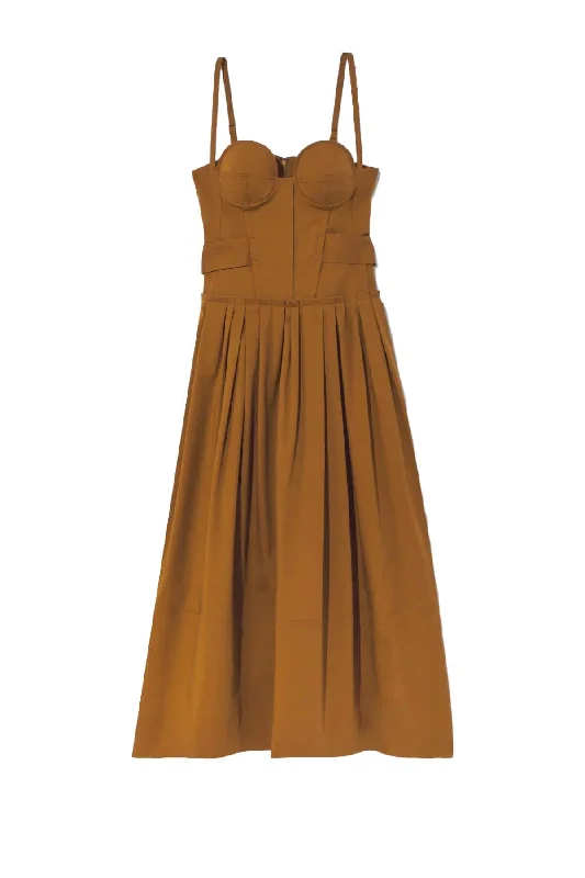 Proenza Schouler Poplin Bustier Midi Dress - Tobacco