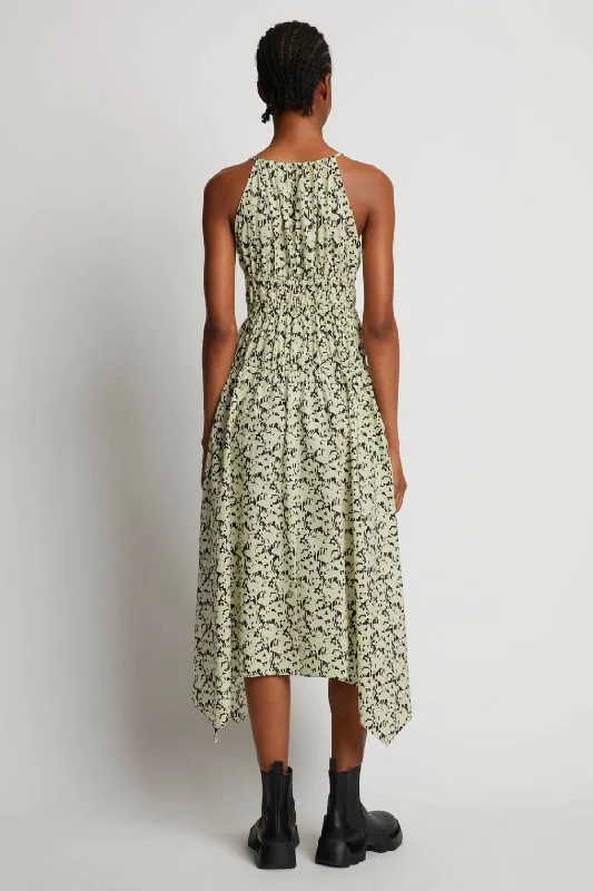 Proenza Schouler White Label Floral Poplin Ruched Dress - Black/ Buttercream