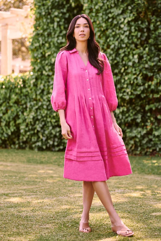 French Linen Puff Sleeve Dress