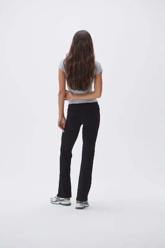 Rib Fold Over Pants - Black